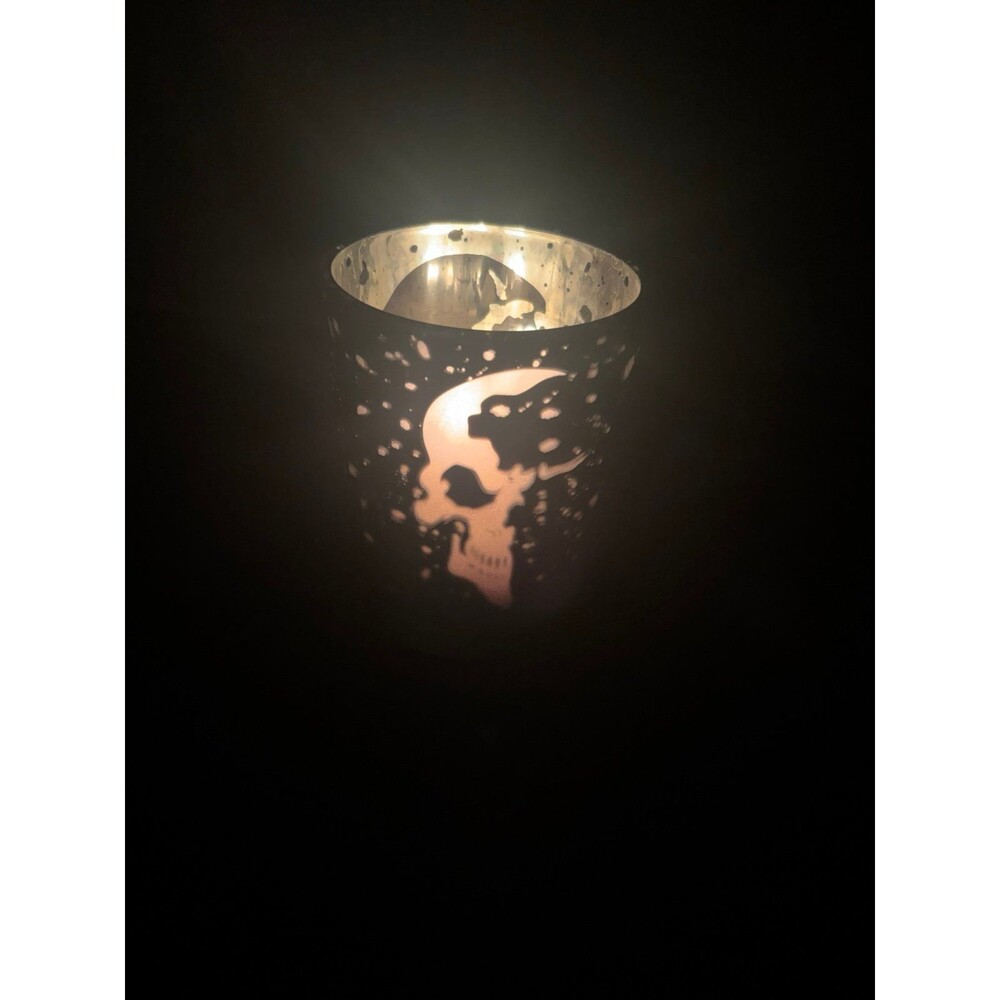 Cracker Barrel  Halloween Skull Lantern Candle Holder